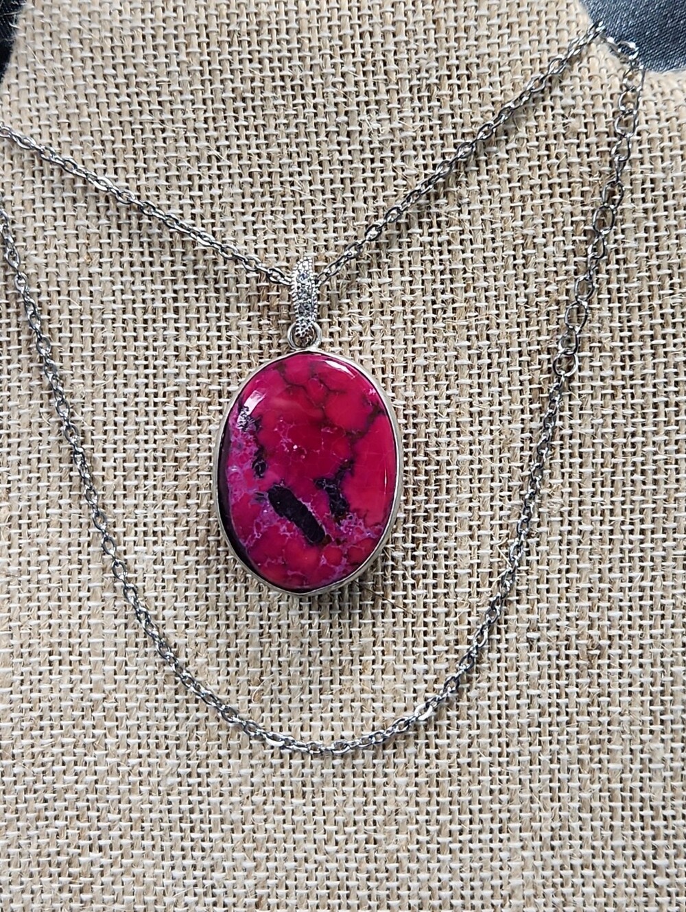 Pink Stone Oval Pendant Necklace - Unbranded